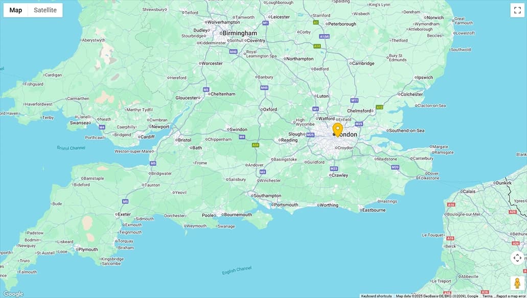 UK Map showing site locations across England